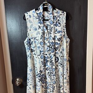 Croft & Barrow White and Blue Patterned Midi Dress